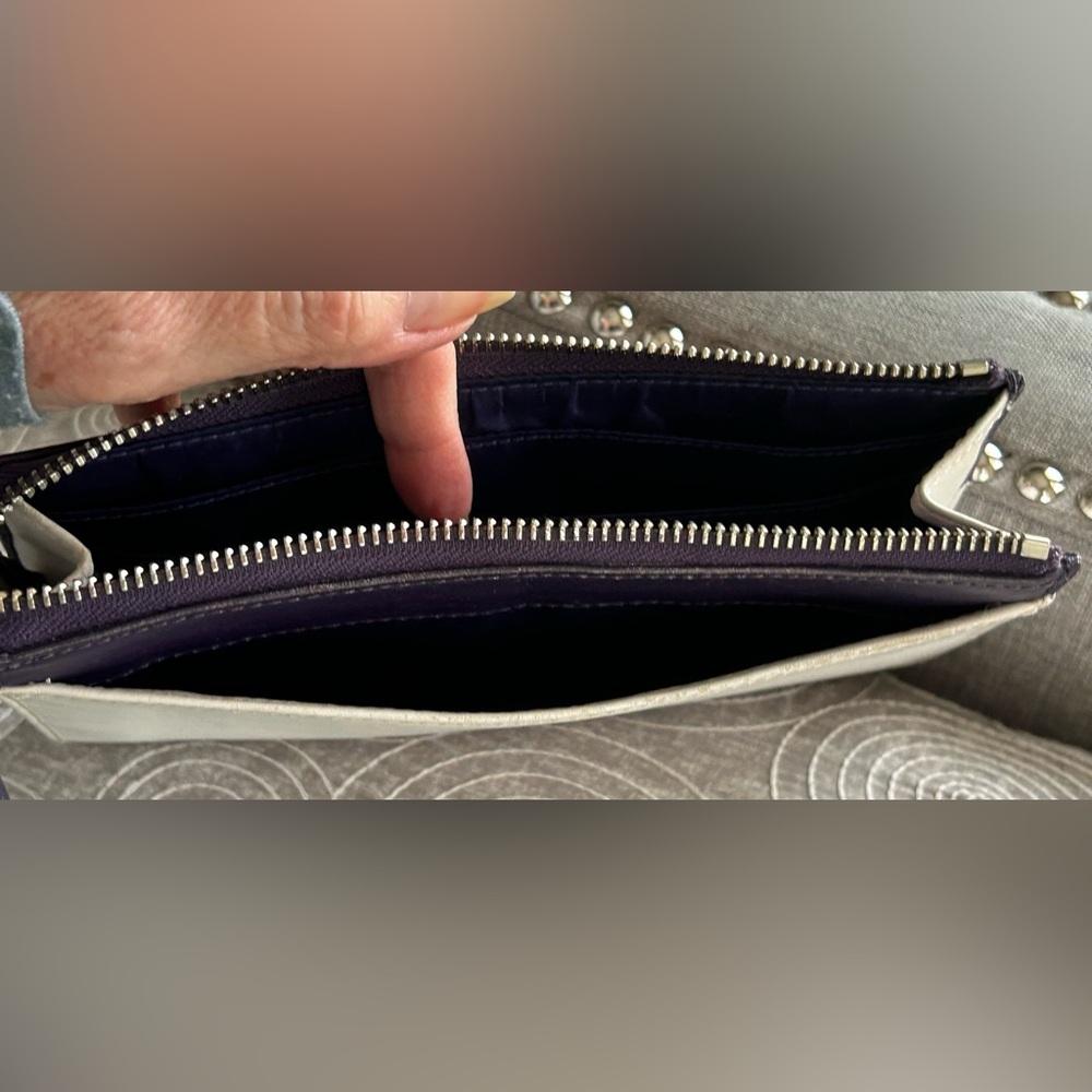 Coach Leather Legacy Zippy Wristlet Wallet Colorblock Purple White - Picture 4 of 16